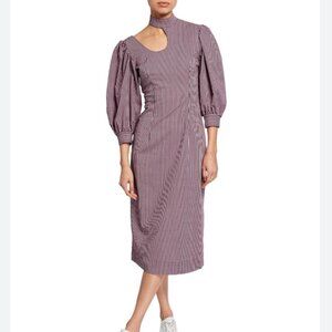 GANNI Choker Seersucker Striped Midi Dress
